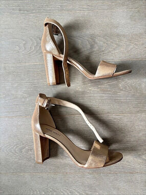 Nine West Metallic Ankle-Strap Block Heel Sandals Size 6